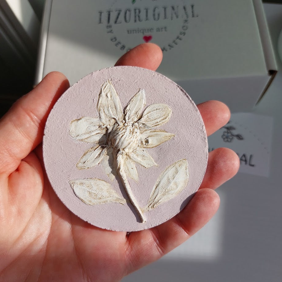 Hand-pressed botanical Wall Art | Floral Bas-Relief Plaster Plaque