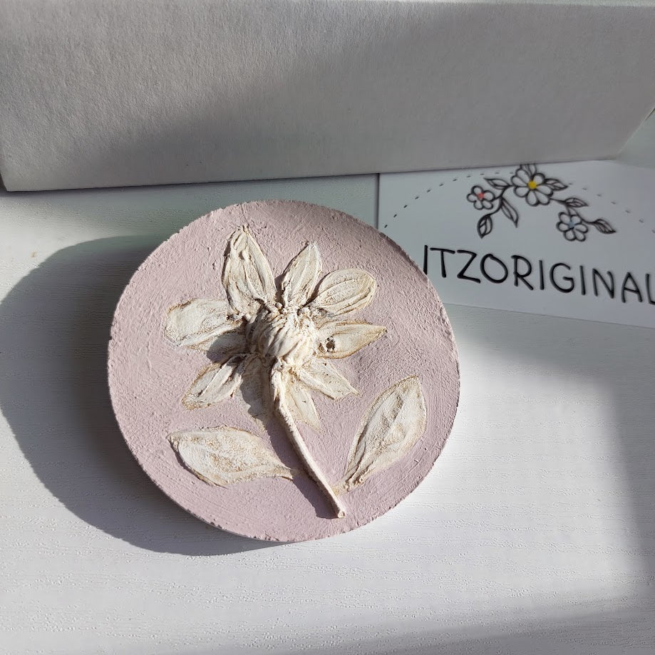 Hand-pressed botanical Wall Art | Floral Bas-Relief Plaster Plaque