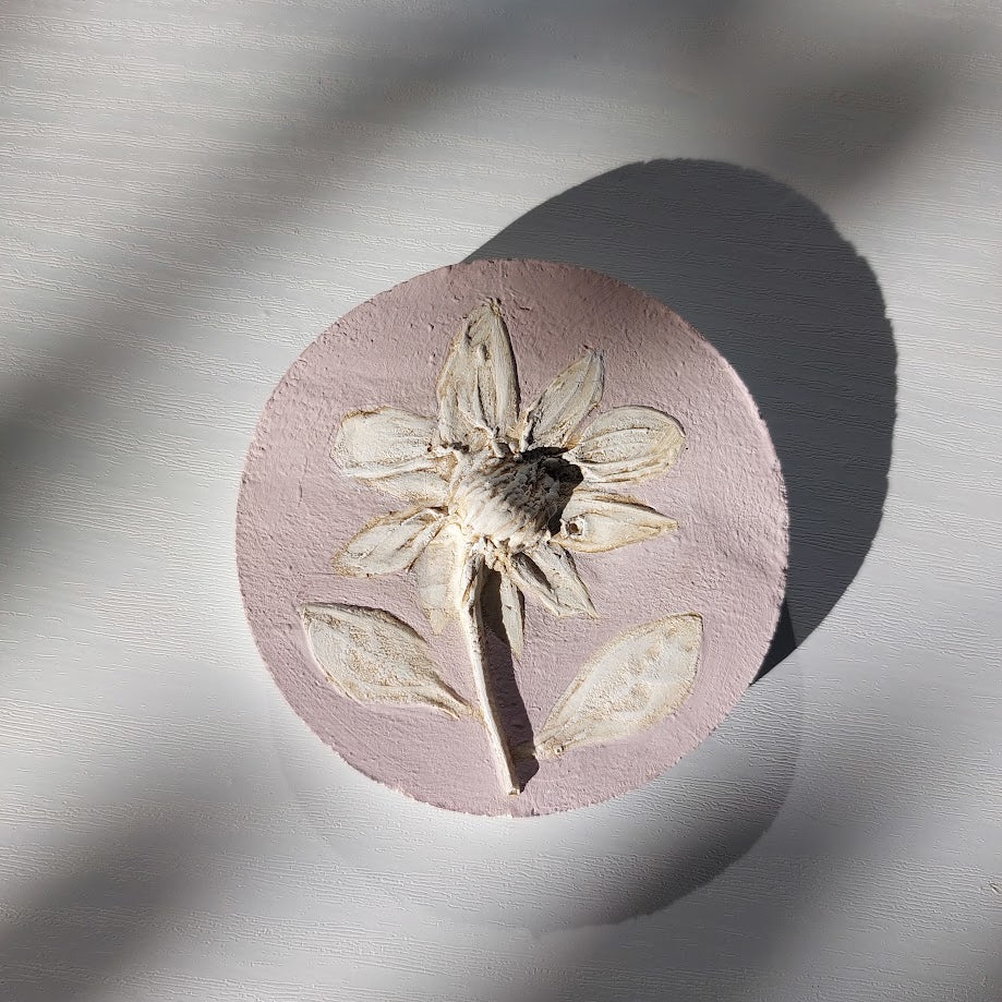 Hand-pressed botanical Wall Art | Floral Bas-Relief Plaster Plaque