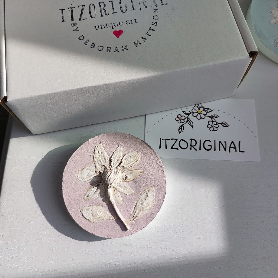 Hand-pressed botanical Wall Art | Floral Bas-Relief Plaster Plaque