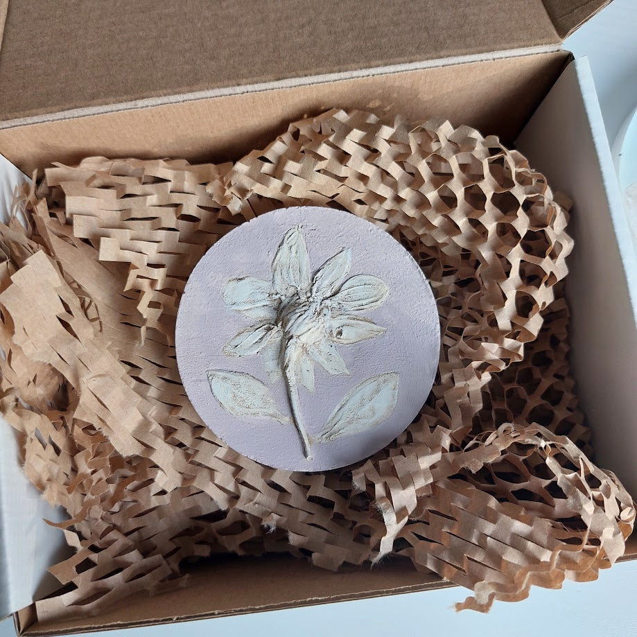 Hand-pressed botanical Wall Art | Floral Bas-Relief Plaster Plaque