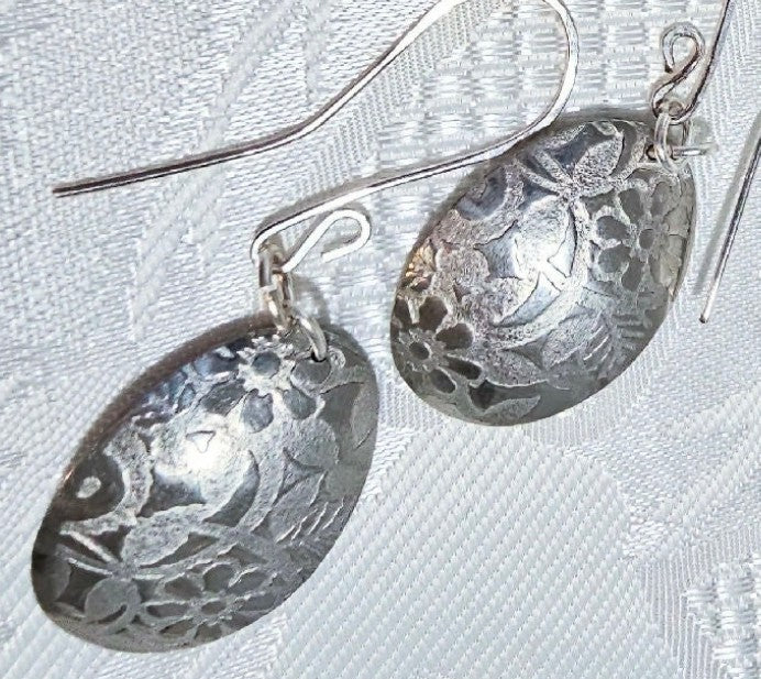 Fine Silver Embossed Disc Earrings #2 FREE POST