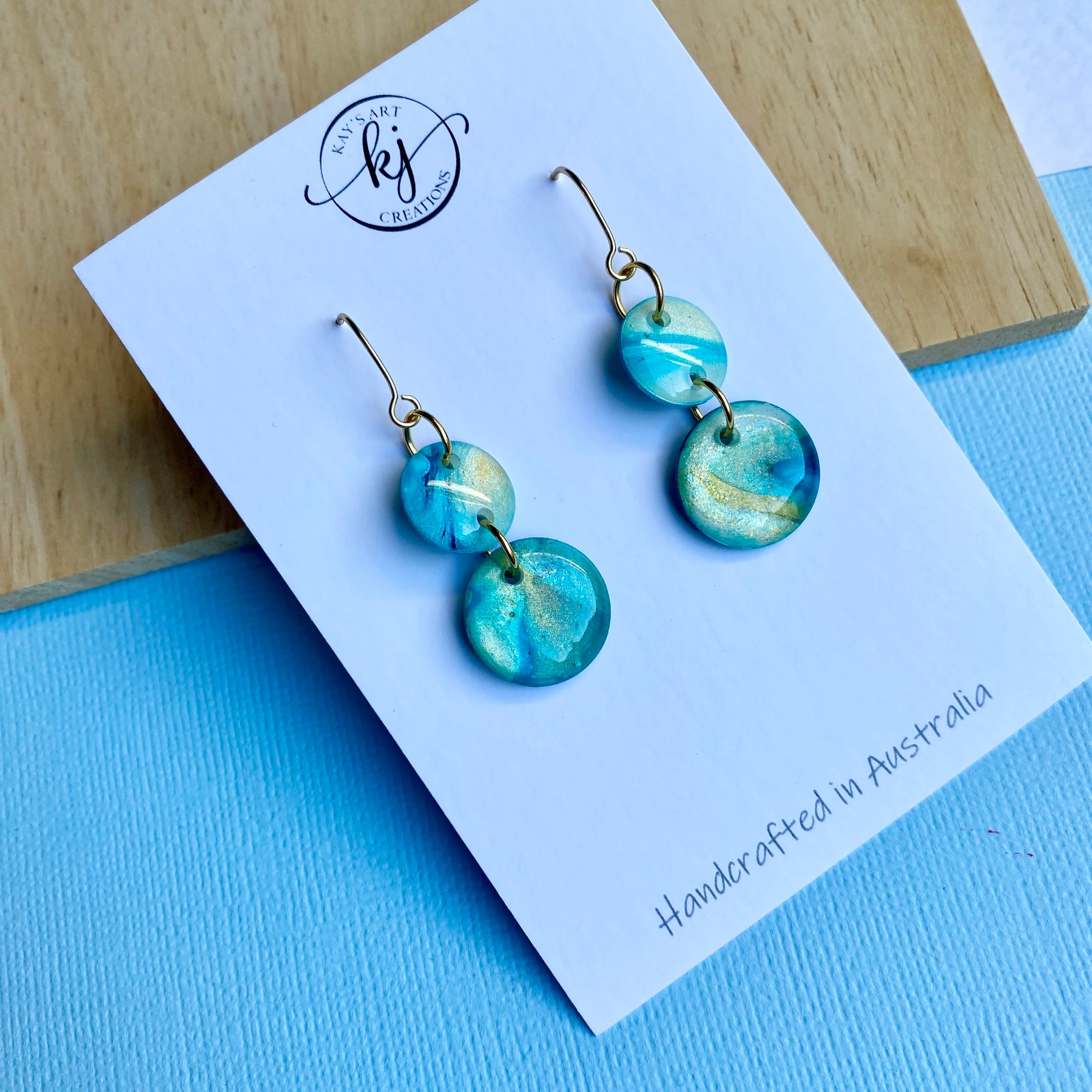 Turquoise and Gold Painted Dangle Earrings