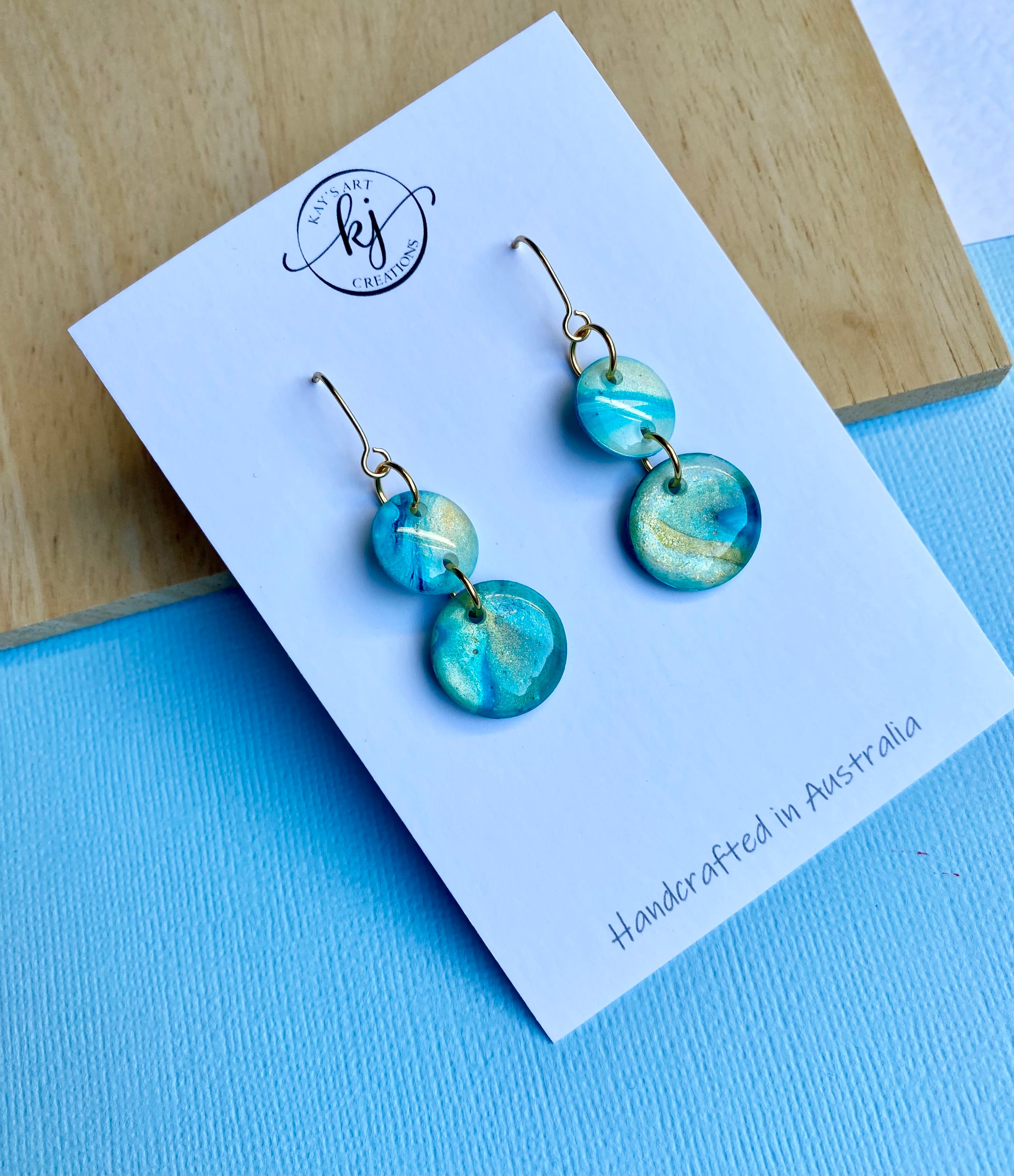 Turquoise and Gold Painted Dangle Earrings