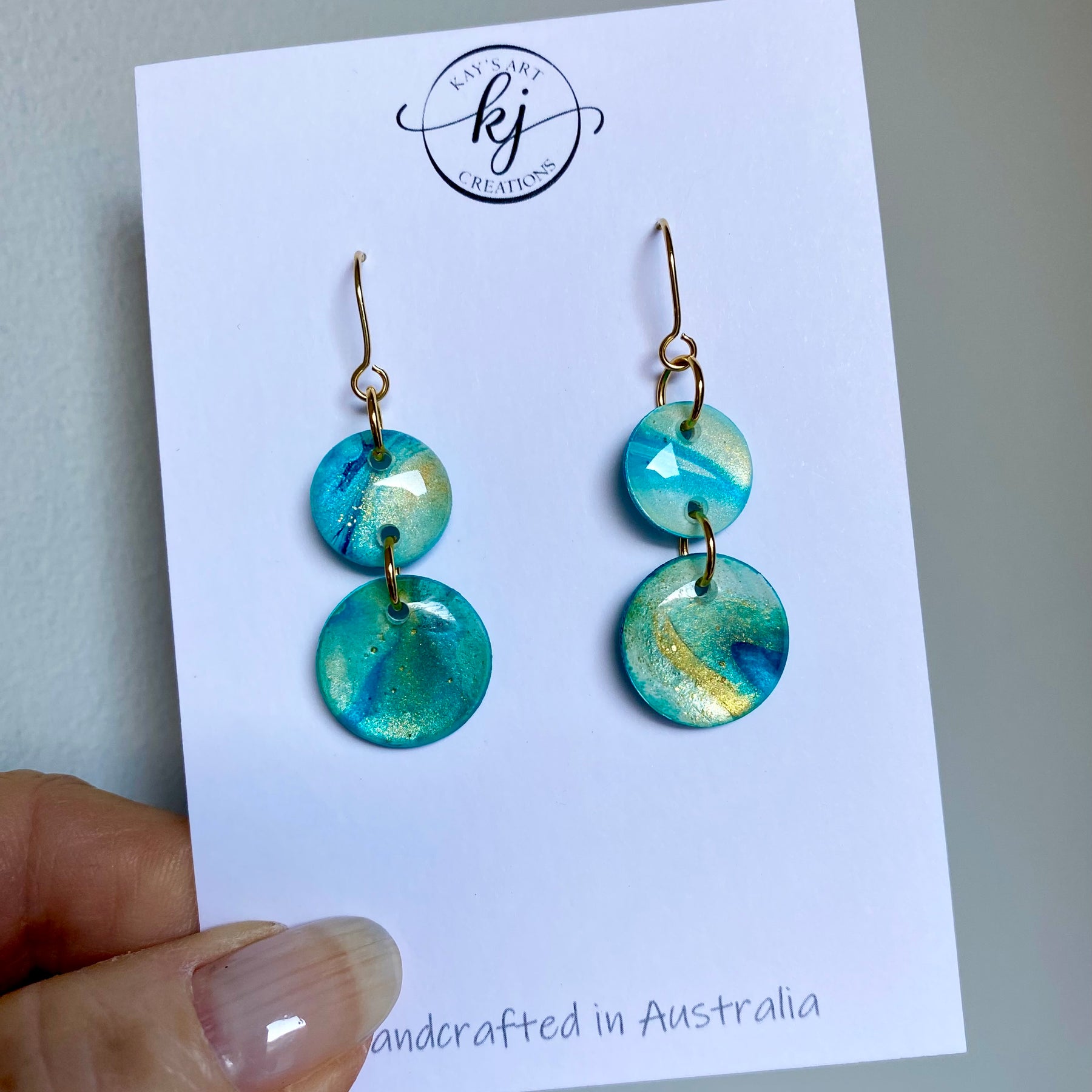 Turquoise and Gold Painted Dangle Earrings