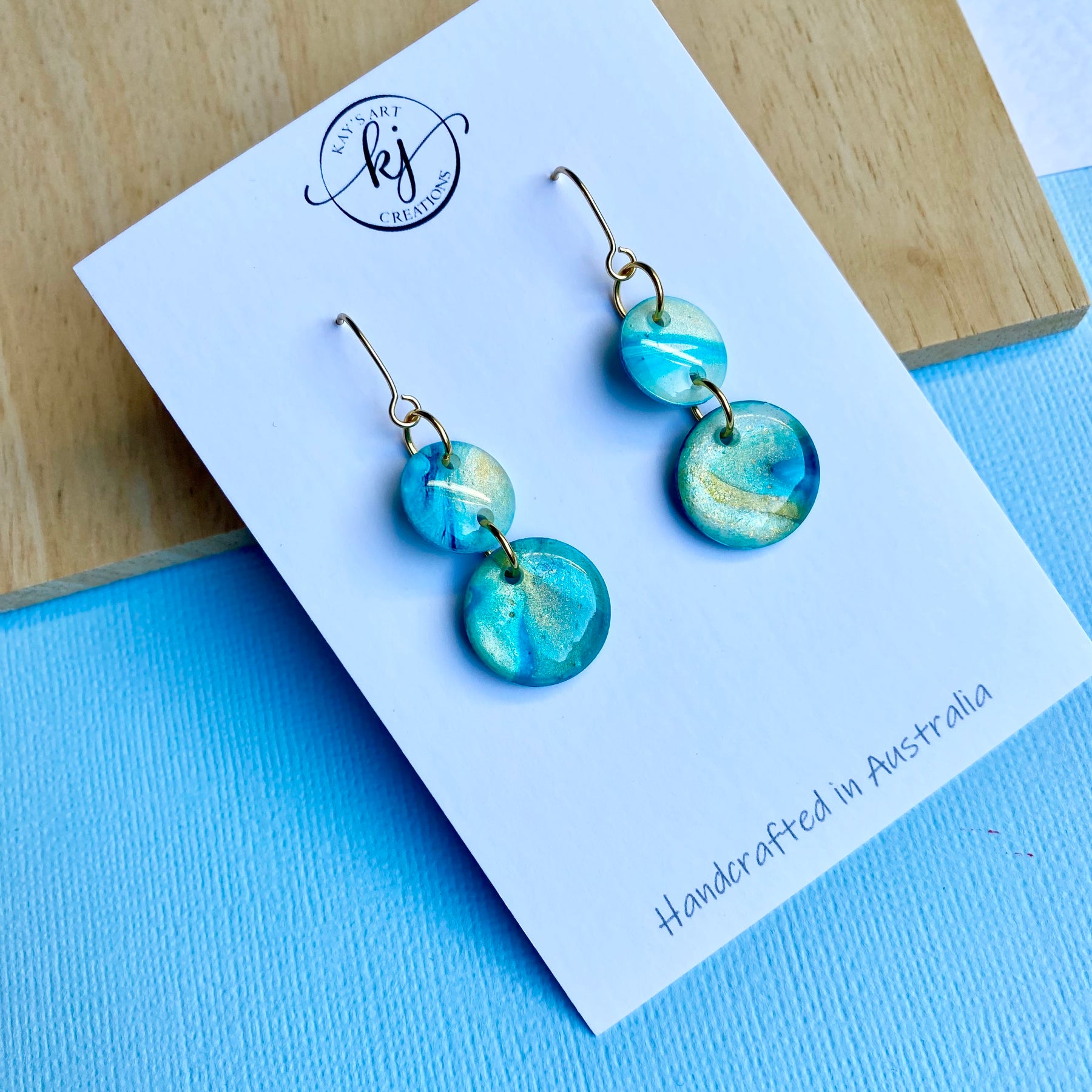 Turquoise and Gold Painted Dangle Earrings
