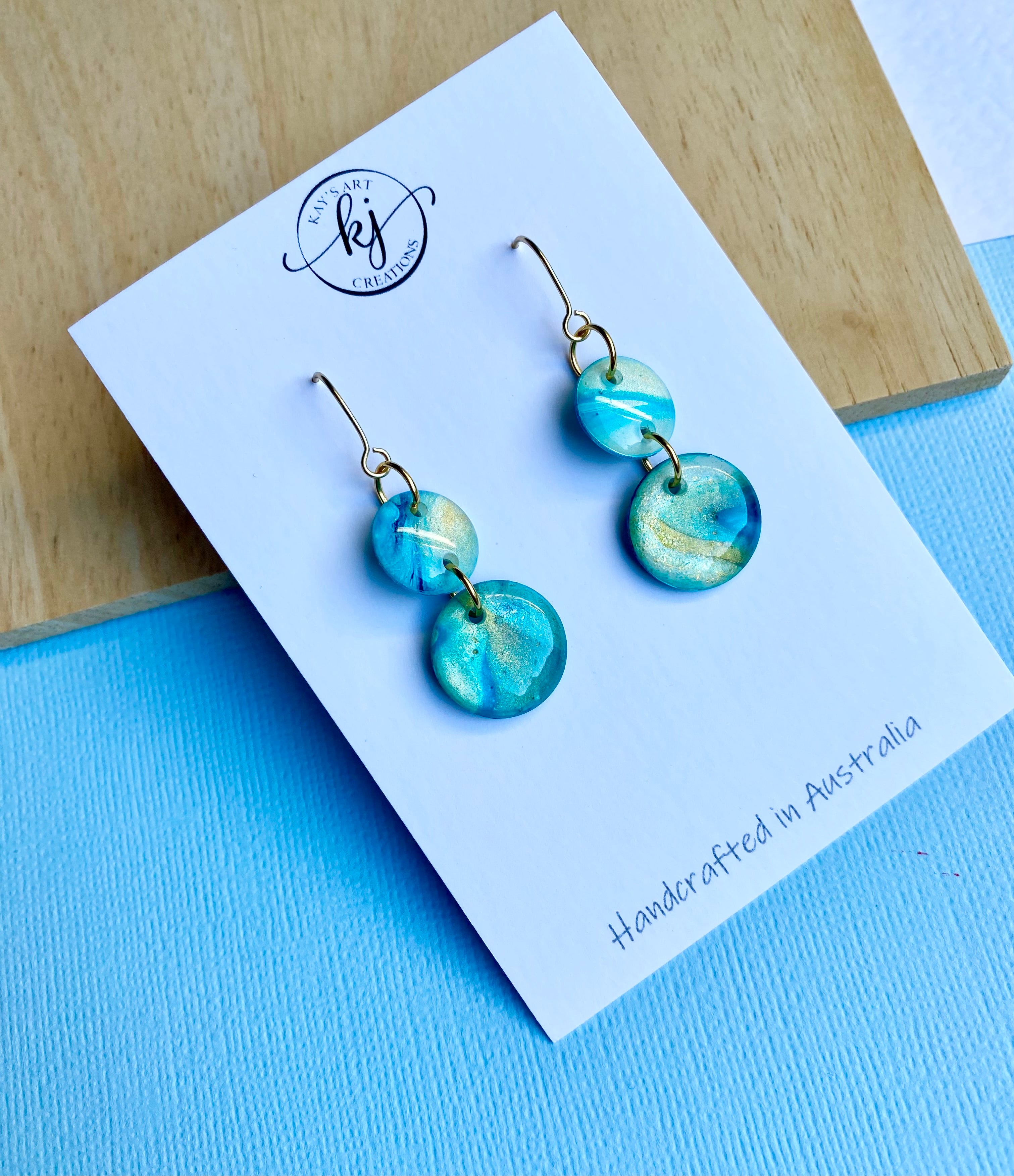 Turquoise and Gold Painted Dangle Earrings