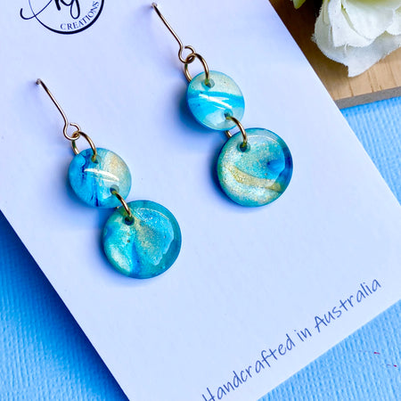 Turquoise and Gold Painted Dangle Earrings