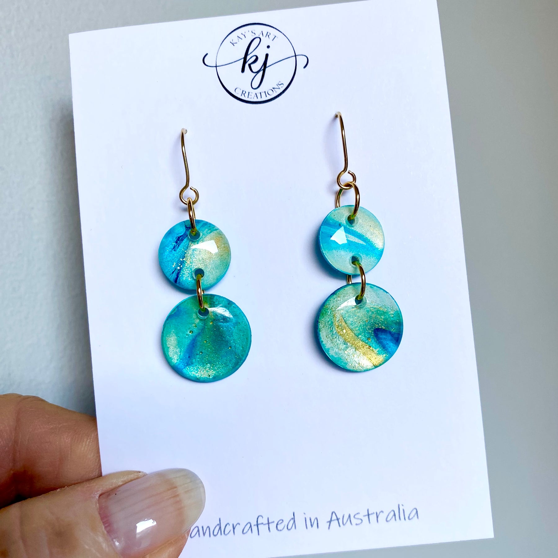 Turquoise and Gold Painted Dangle Earrings