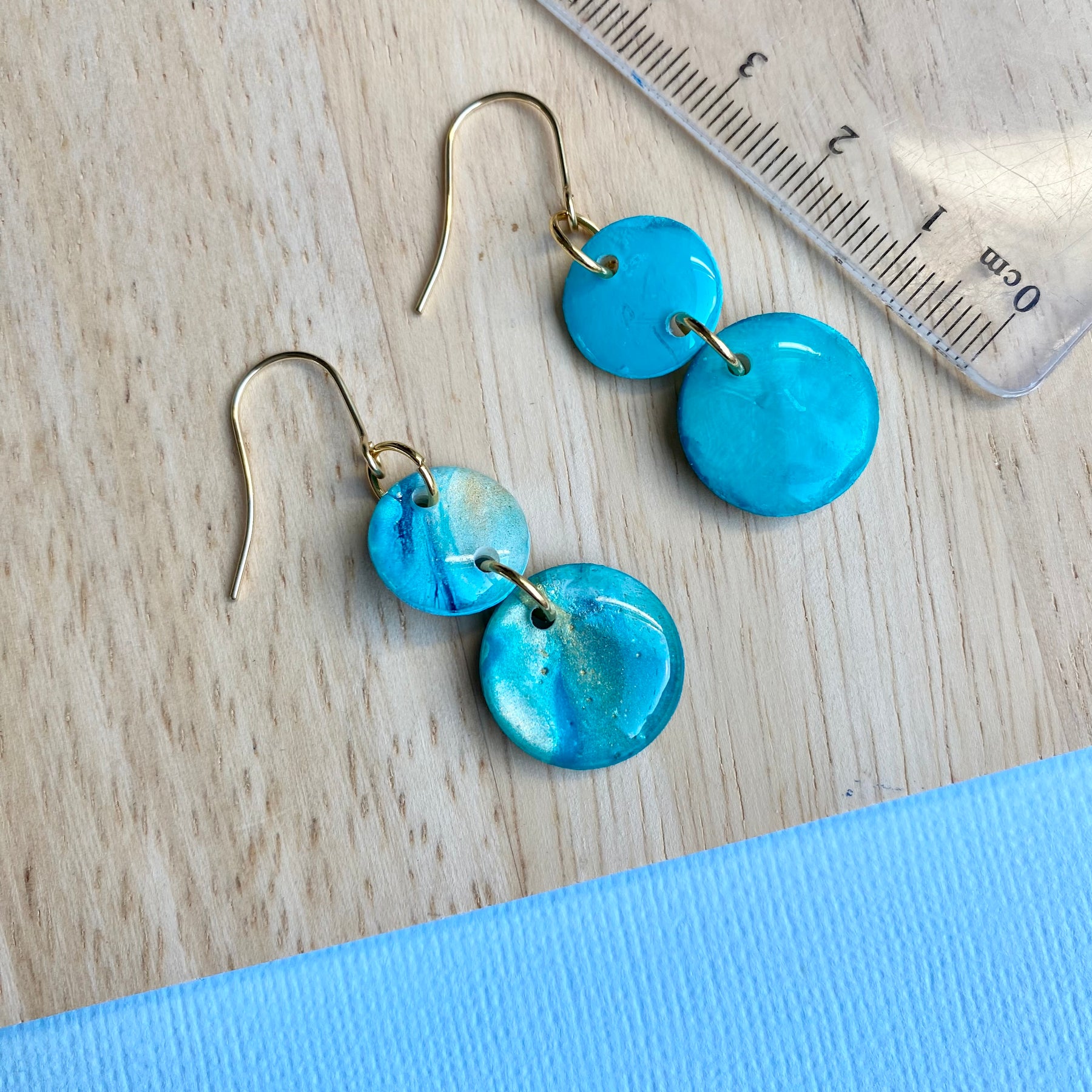 Turquoise and Gold Painted Dangle Earrings