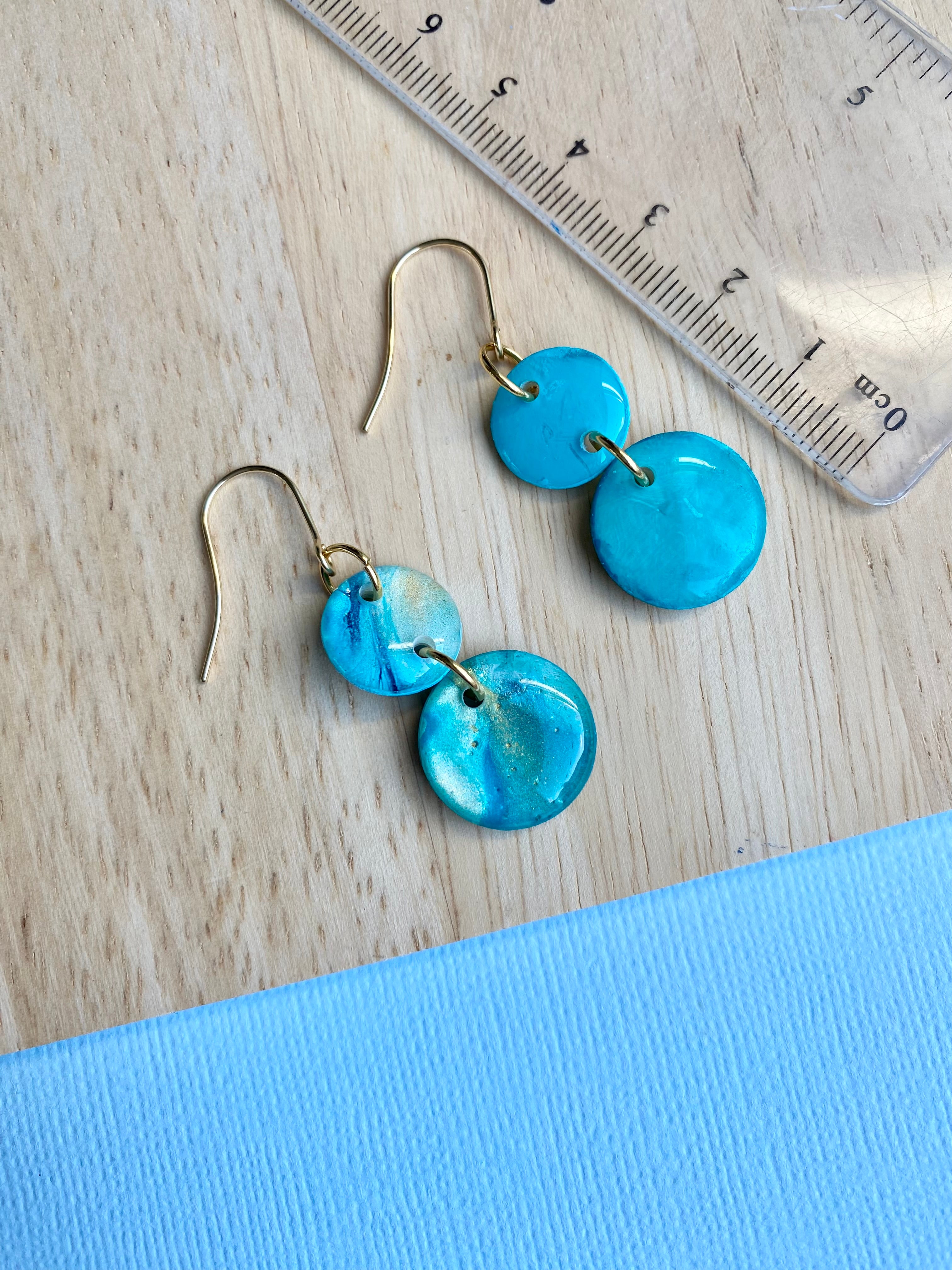 Turquoise and Gold Painted Dangle Earrings