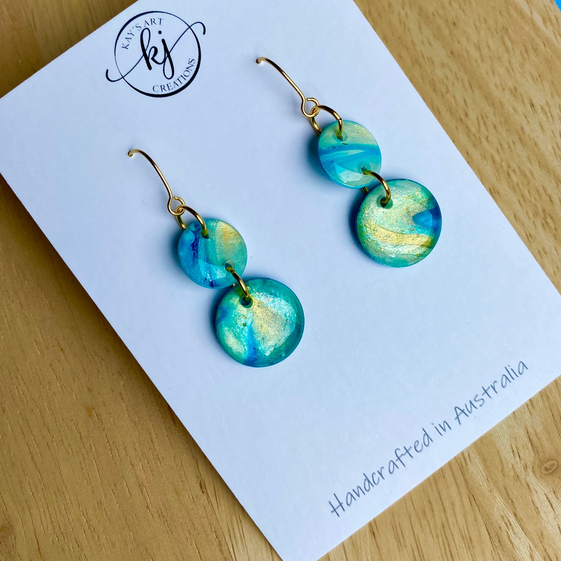 Turquoise and Gold Painted Dangle Earrings
