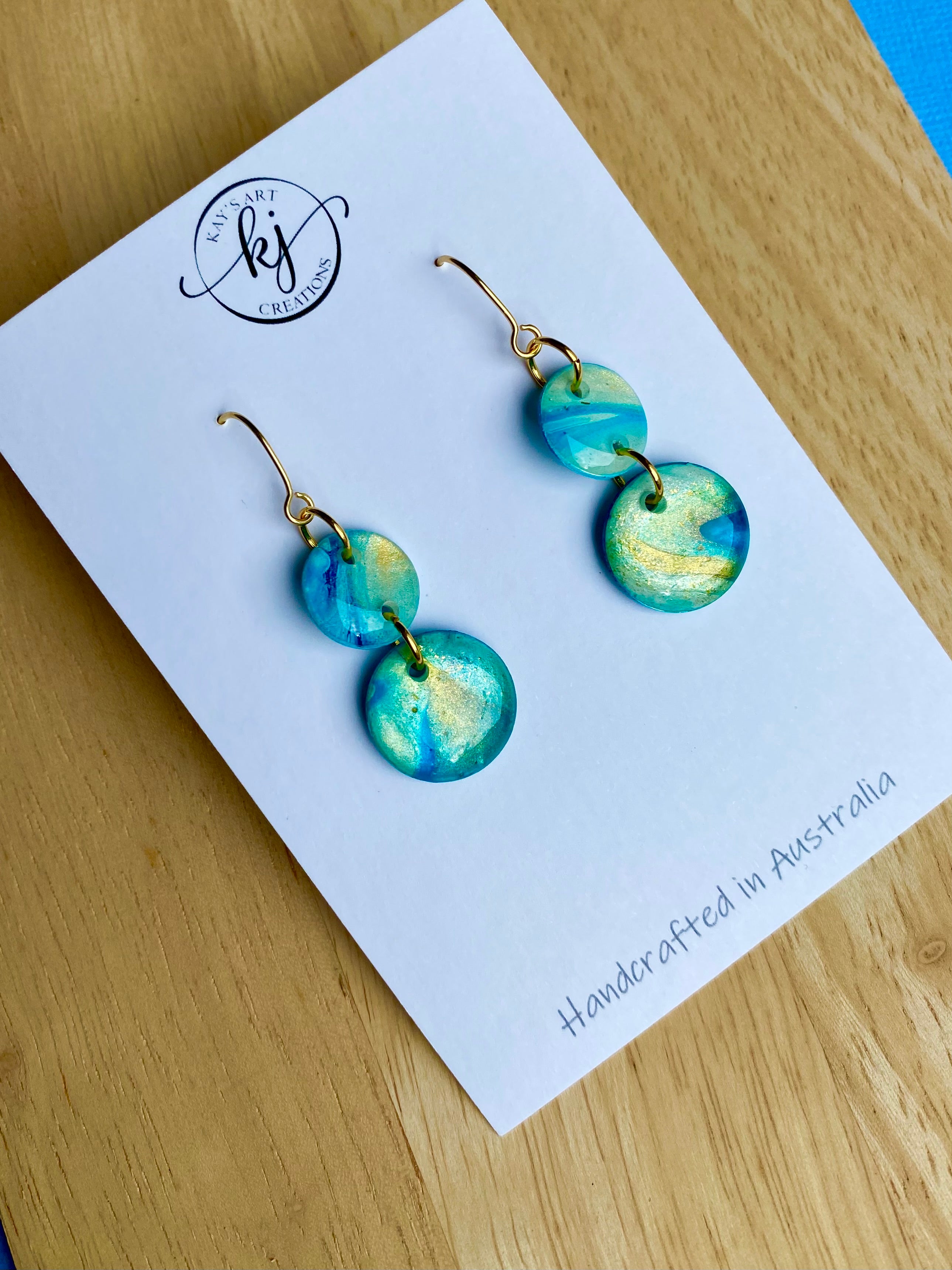 Turquoise and Gold Painted Dangle Earrings