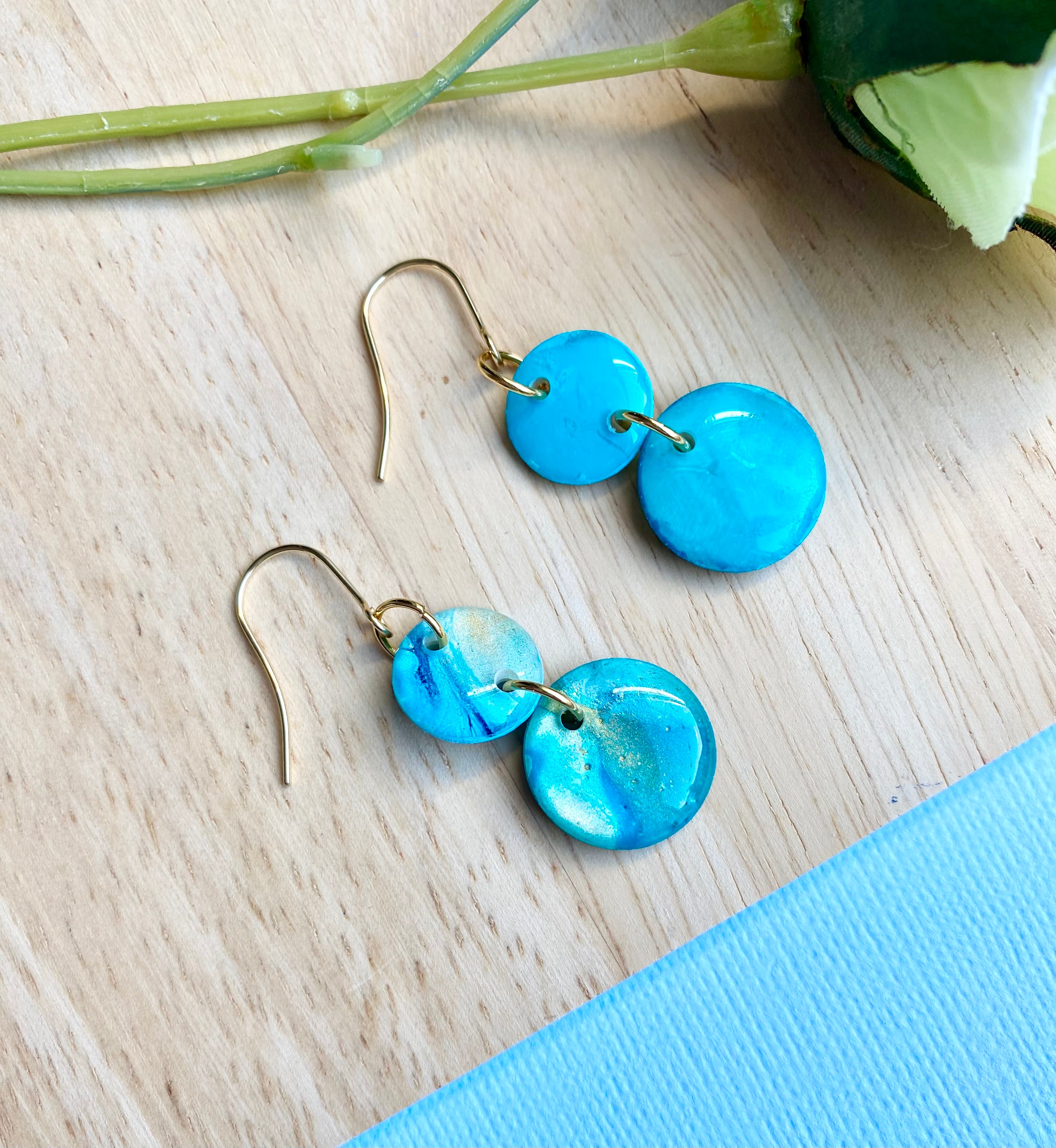 Turquoise and Gold Painted Dangle Earrings
