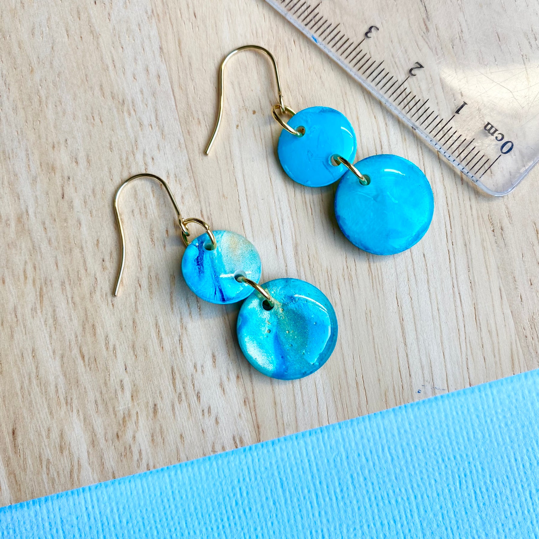 Turquoise and Gold Painted Dangle Earrings
