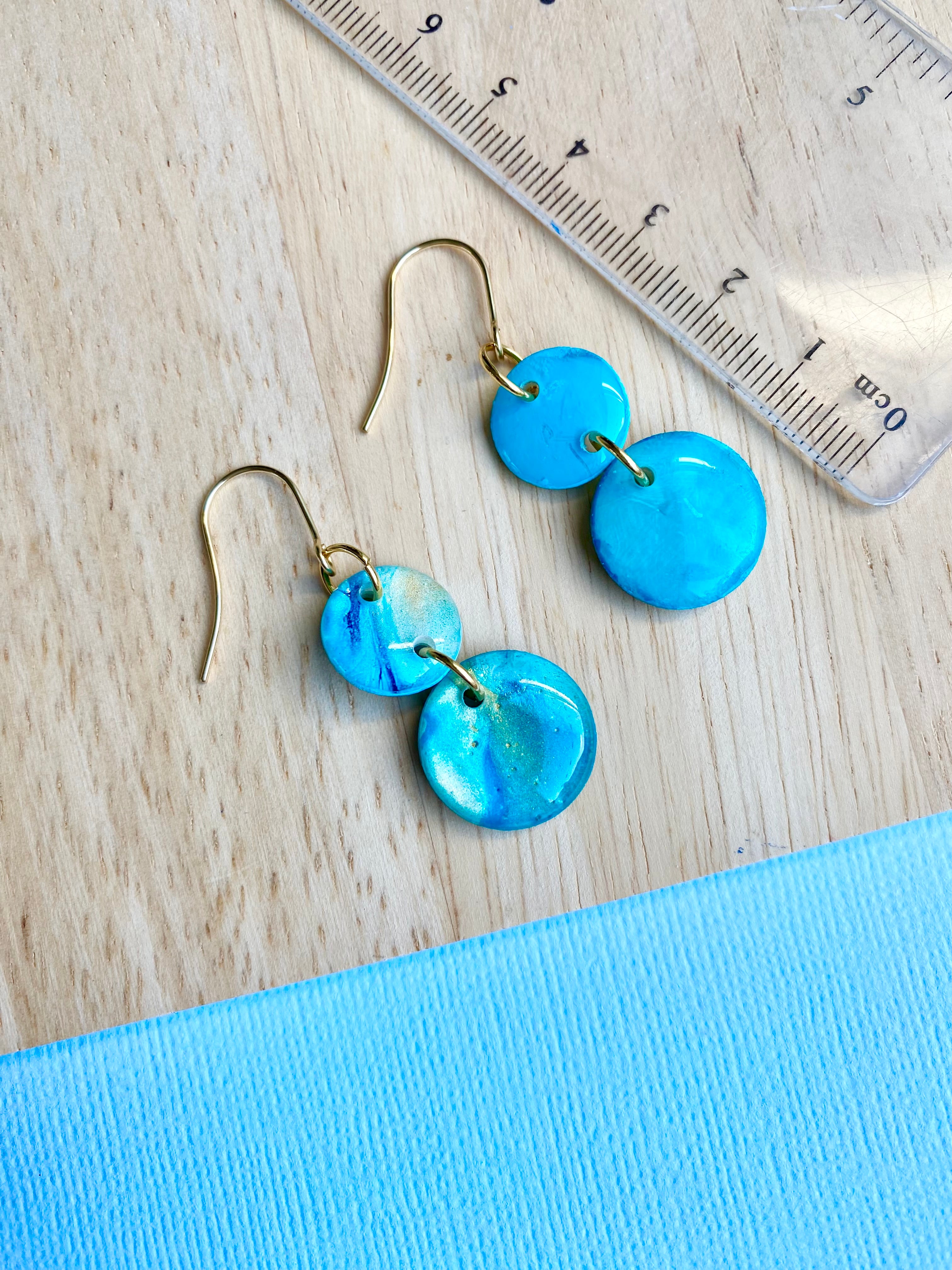 Turquoise and Gold Painted Dangle Earrings