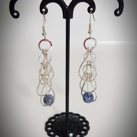 Sodalite Beaded hanging earrings with 3 wire linked loops