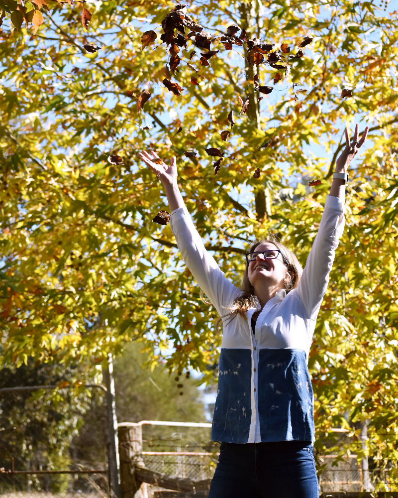 Linen Long Slv Top - _0010_Cyanotype on Linen Clothing