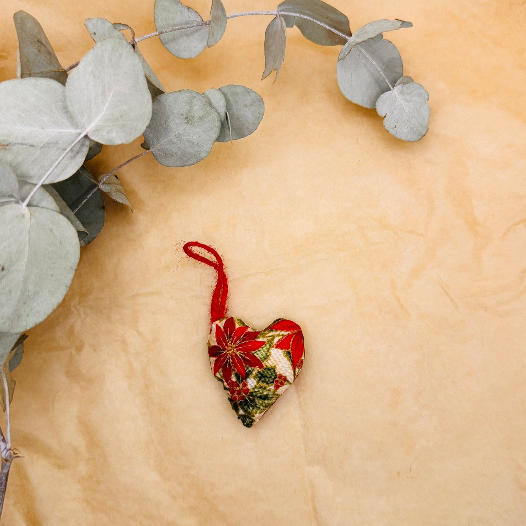 Handmade Red & Green Poinsettia Christmas Hearts