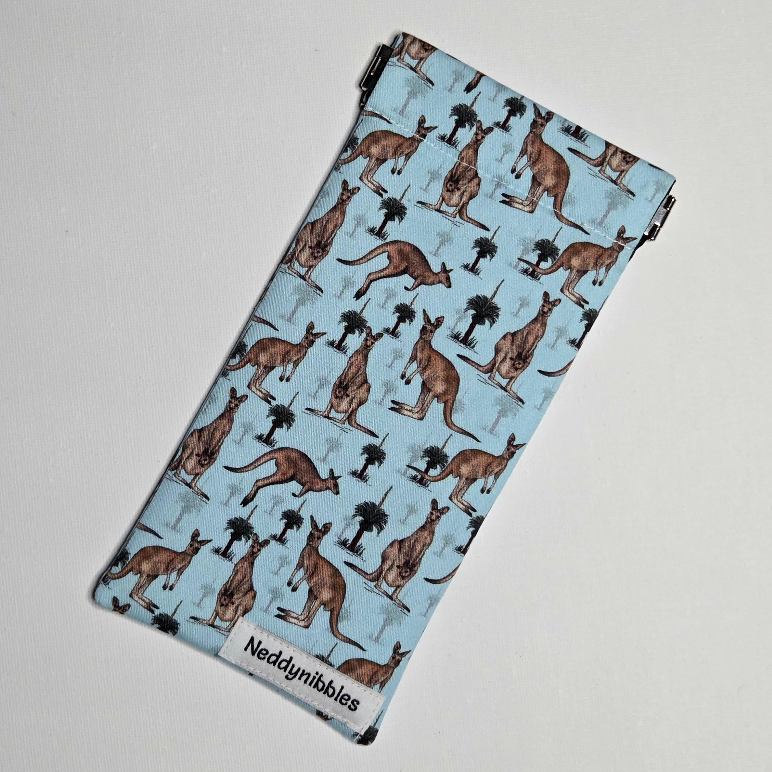 Sunglasses Pouch in Blue fabric with kangaroos
