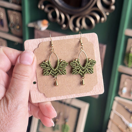 Macrame Brass Elipse Hoop with Leaf 🌿 earthy forest fae collection