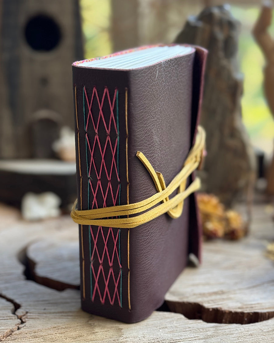Burgundy Cross & Straight-stitched A6 Journal