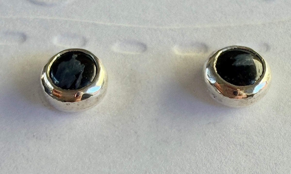 Snow Falling - Snowflake Obsidian Sterling Silver Stud Earrings