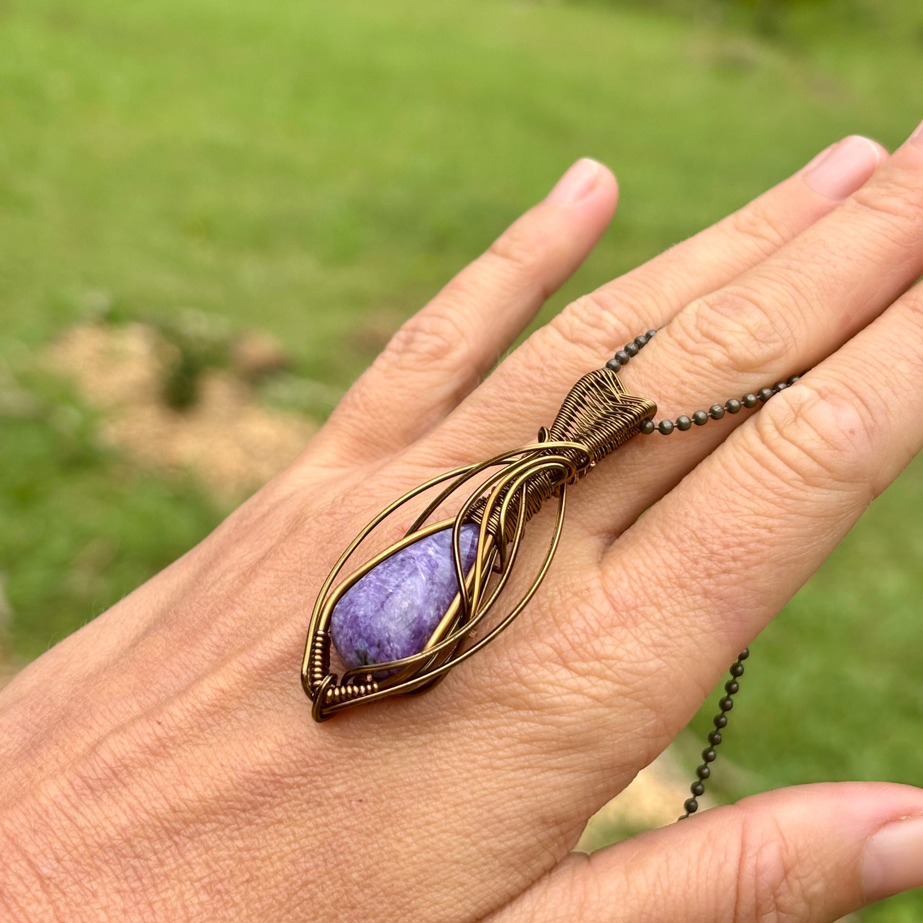 Purple Charoite Crystal pendant simple copper necklace