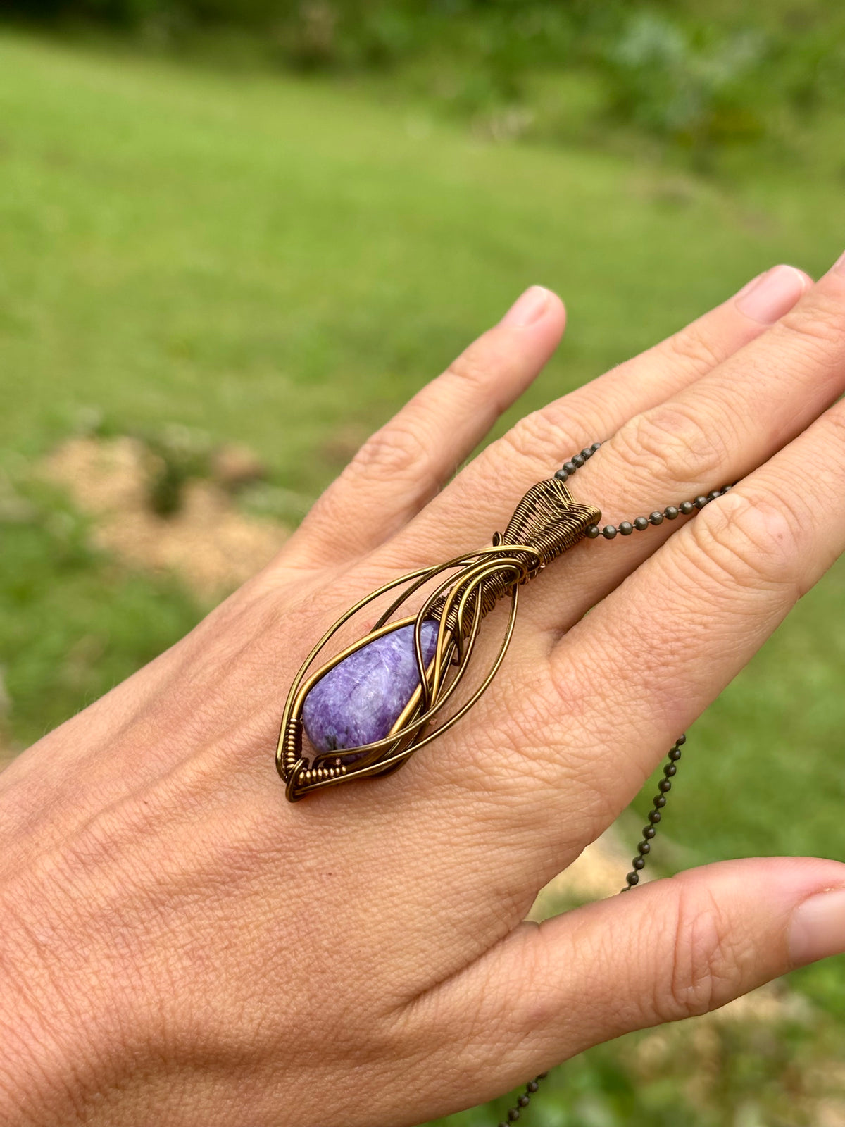 Purple Charoite Crystal pendant simple copper necklace