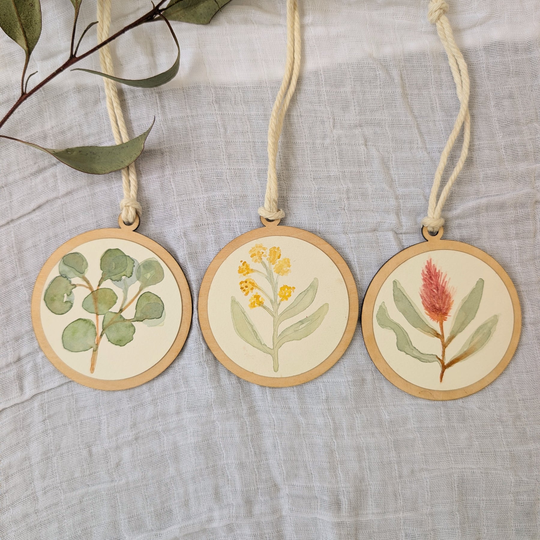 Set of 3 Hand-Painted Australian Native Christmas Decorations