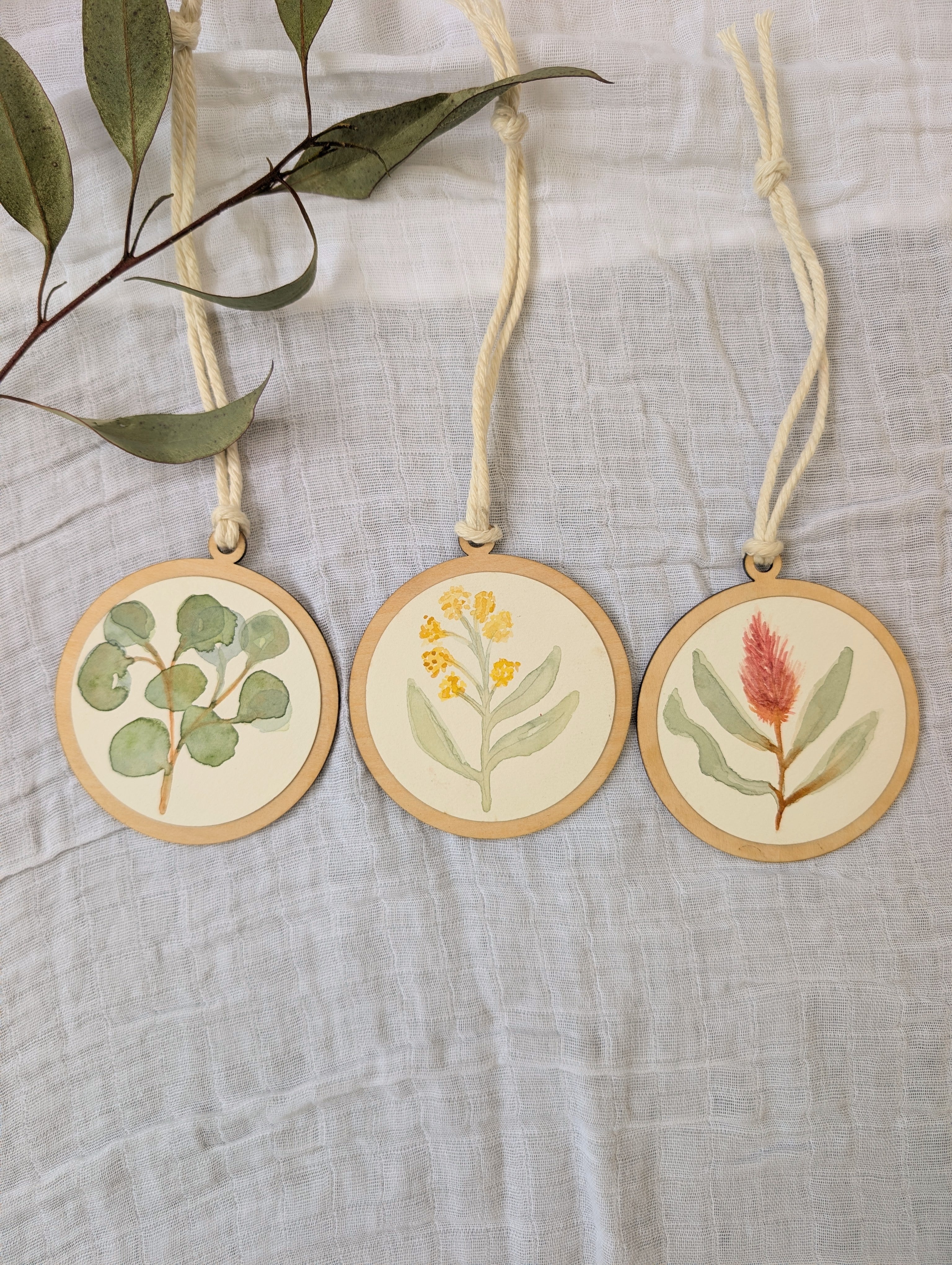 Set of 3 Hand-Painted Australian Native Christmas Decorations