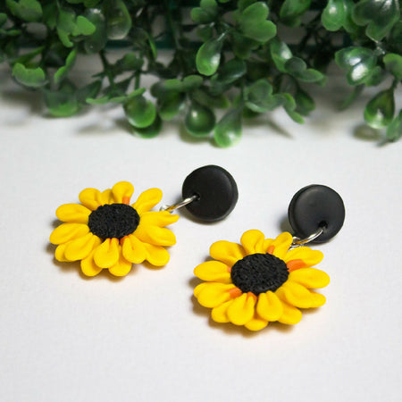 Polymer clay sunflower stud-top dangles