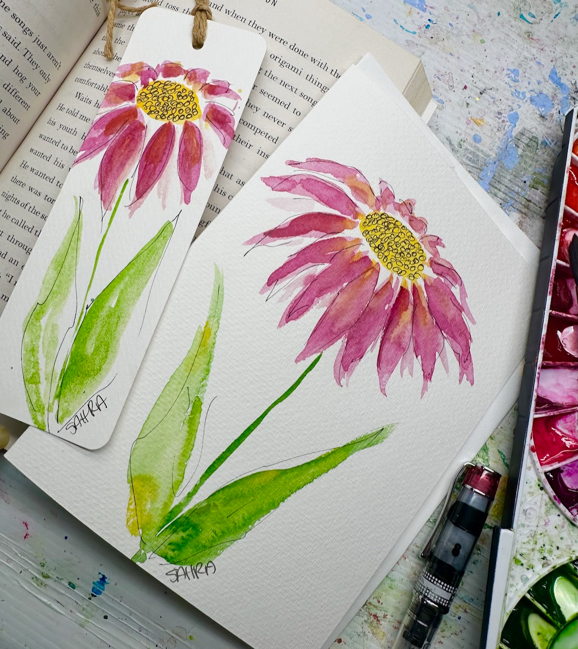 Hand Painted Greeting Card & Bookmark