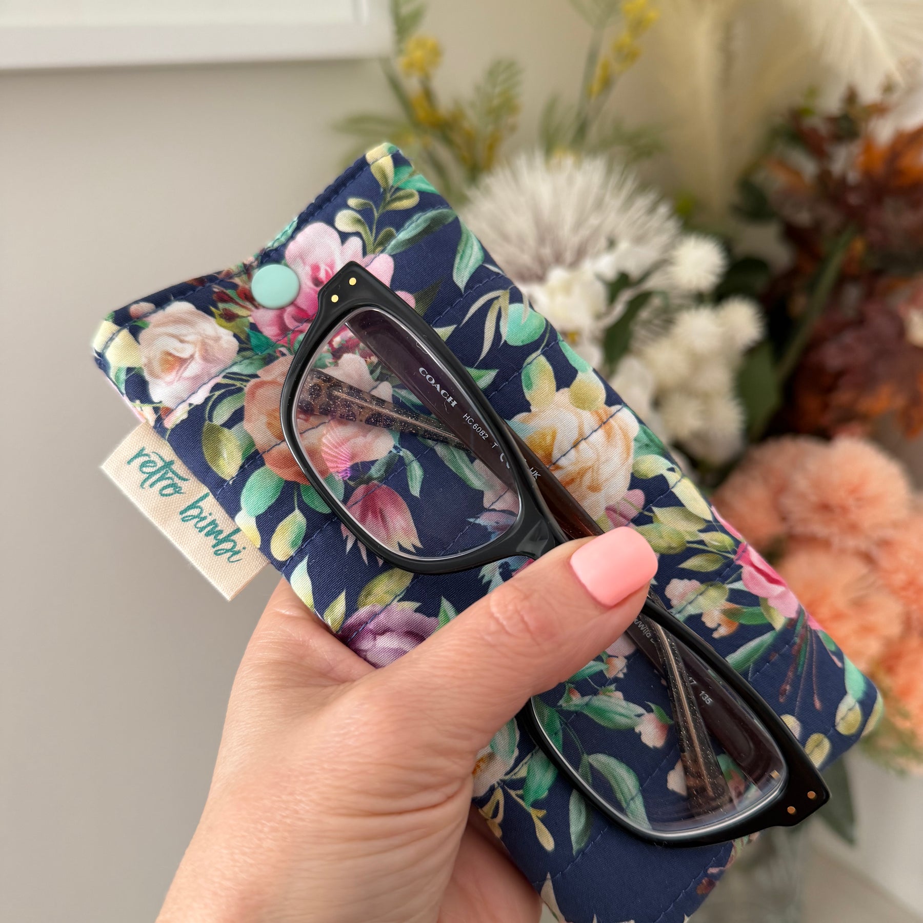 Quilted Glasses Case - Blue Floral
