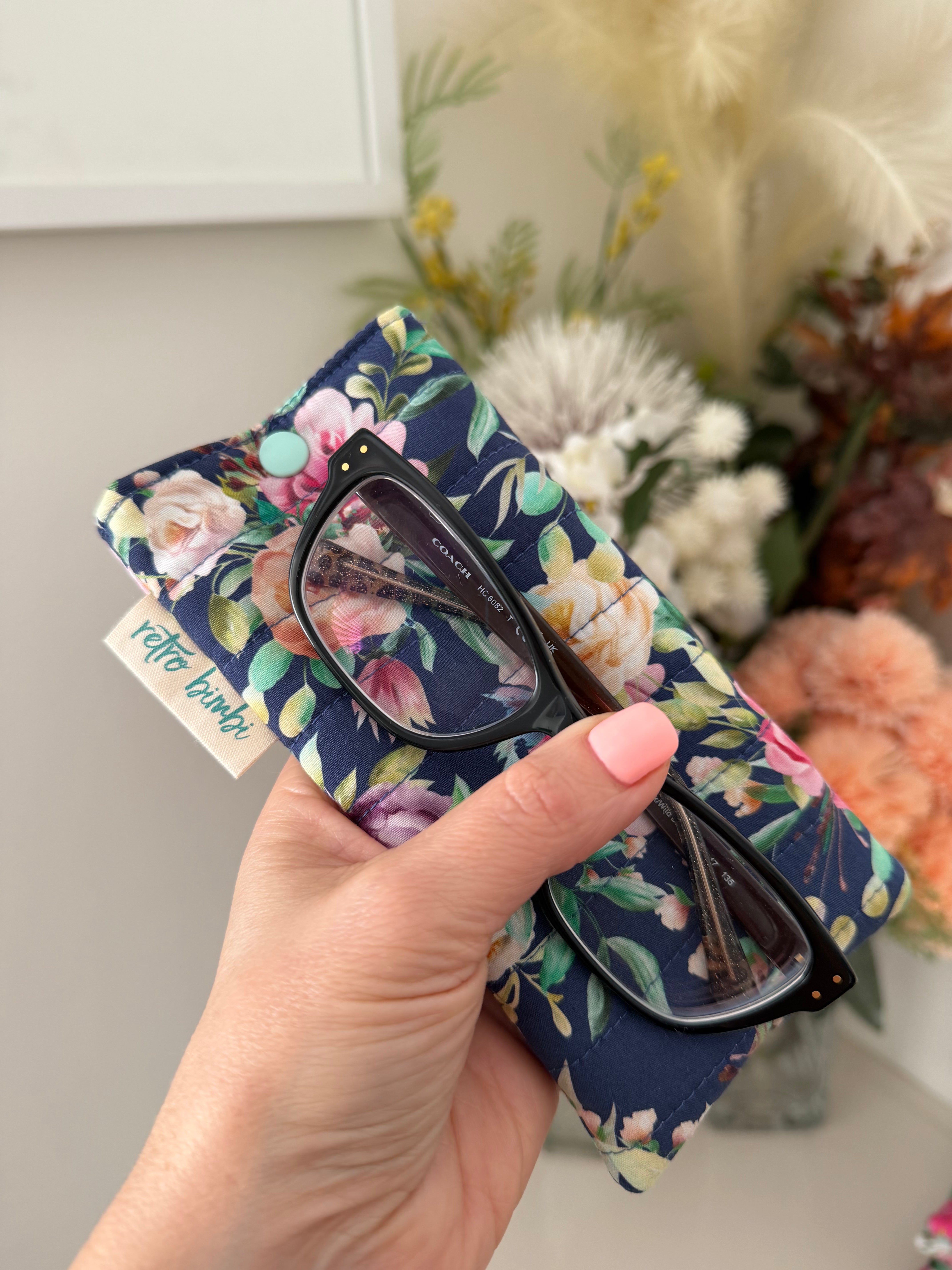 Quilted Glasses Case - Blue Floral