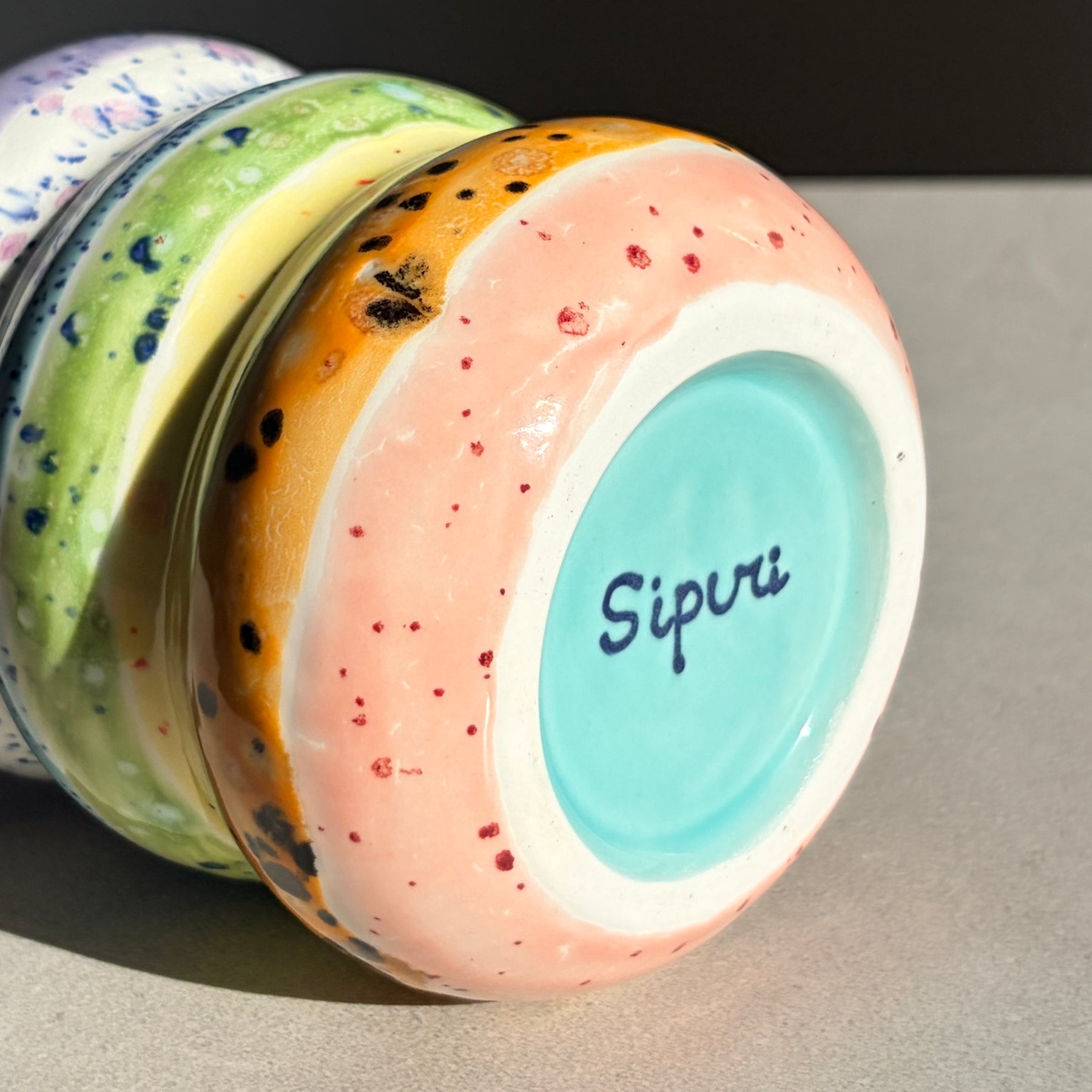 Handcrafted Porcelain Tumbler with Silicon Straw, 600mL Bubble Cup in Rainbow Glaze