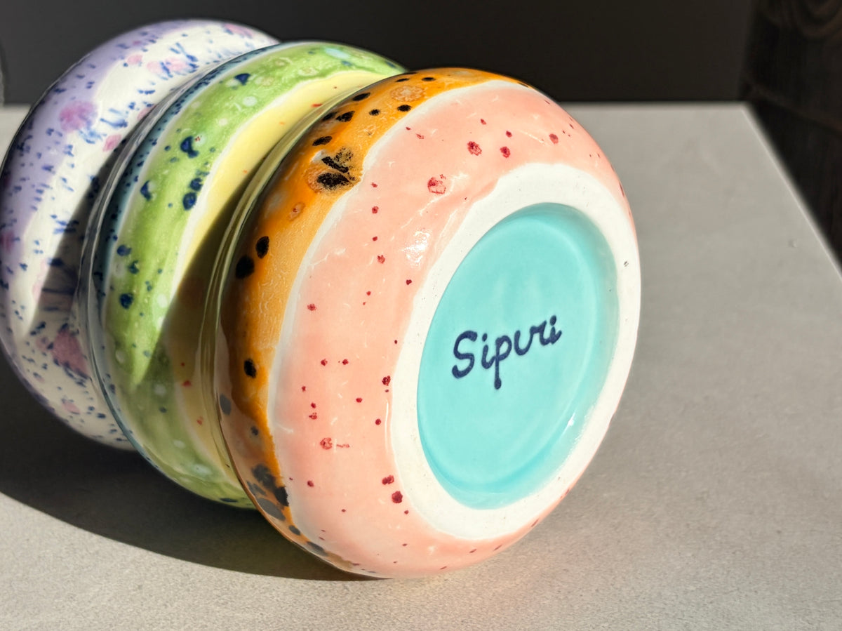 Handcrafted Porcelain Tumbler with Silicon Straw, 600mL Bubble Cup in Rainbow Glaze