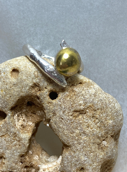 Organic Form Adjustable Silver & Brass Dome Ring