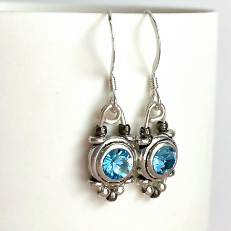 Green or aqua blue crystal and silver vintage style dangle earrings