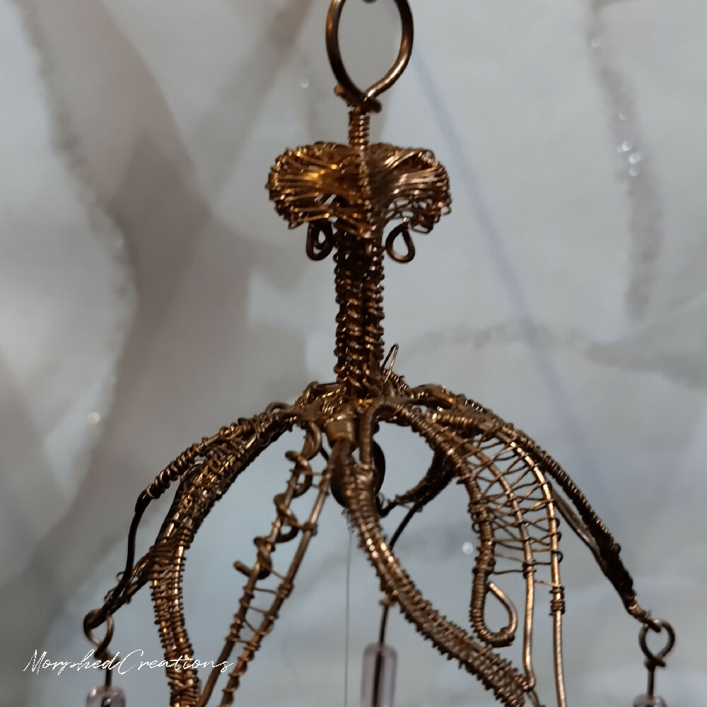 Woven Copper Wire Flower with Faceted Glass Pendant d