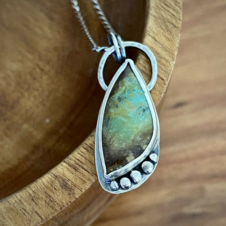 Sterling Silver Opalised Wood Teardrop Pendant - Dots