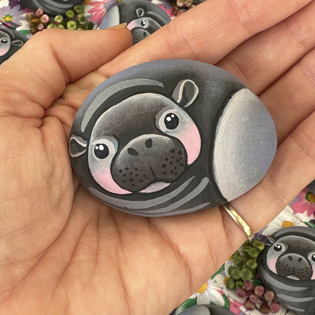 Hand painted rock with styled bed- Mini Pygmy hippo