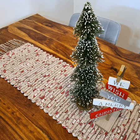 Handwoven table runner 100% cotton Christmas Gnomes festive holiday decor