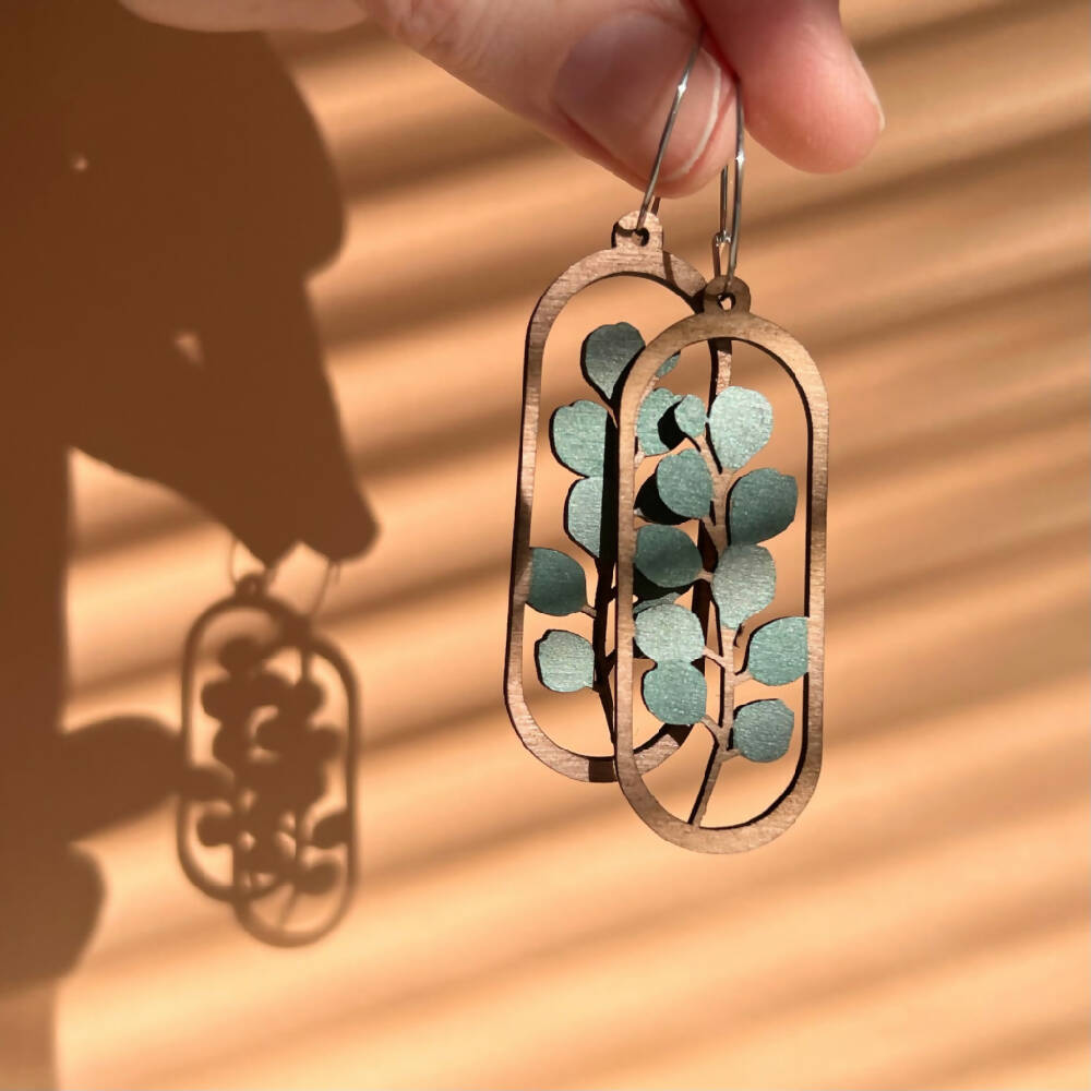 Eucalyptus Earrings, Pretty Wooden Australian Flora