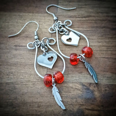 Beaded looped heart earrings