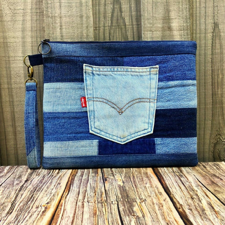 Large Upcycled Denim Pouch – Back Pocket