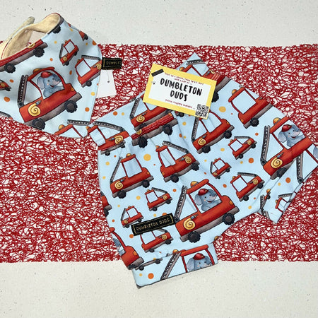 Elephant Fire Trucks - Handmade Baby Pants by Dumbleton Duds. Available Size 00