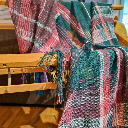 Handwoven scarf shawl combo 100% cotton pink and green