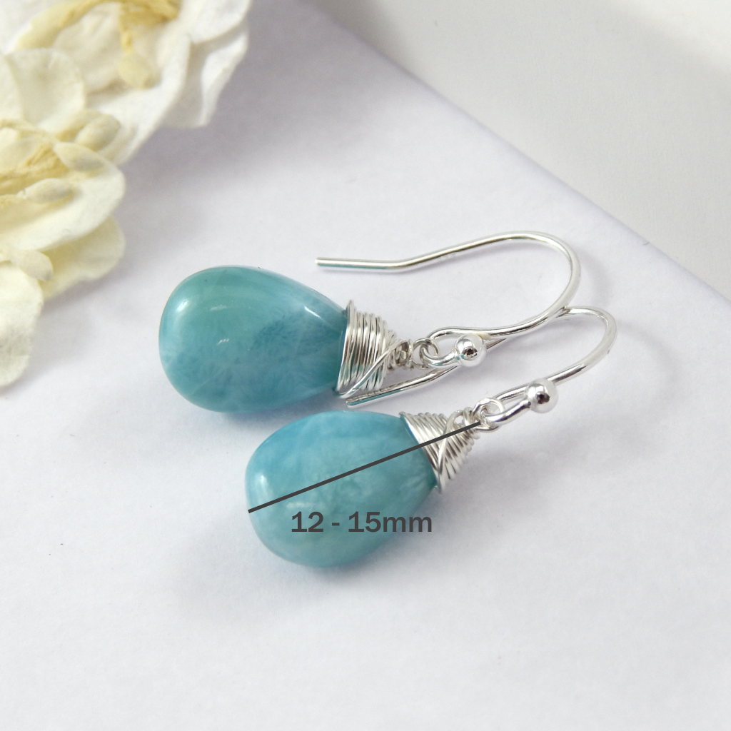 Blue Larimar Drop Earrings Sterling Silver