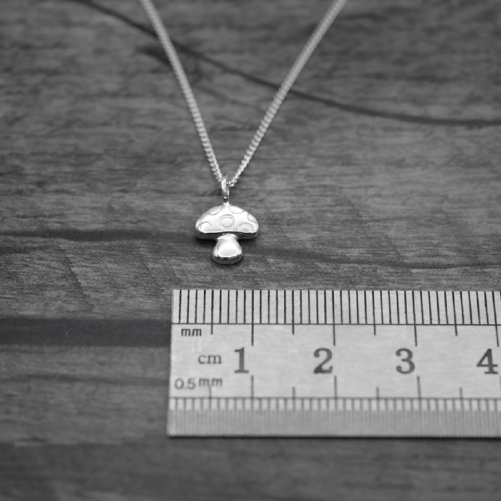 Tiny Mushroom - Handmade Sterling Silver Toadstool Pendant with Fine Chain